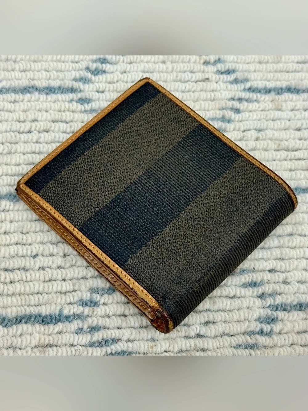 FENDI Vintage 80’s Unisex Classic Pequin Striped Canvas Brown Leather Bi Wallet - Picture 7 of 16